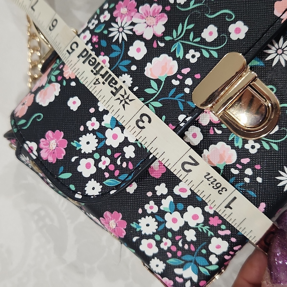Black Floral Crossbody Purse Unbranded NWOT - Picture 9 of 11